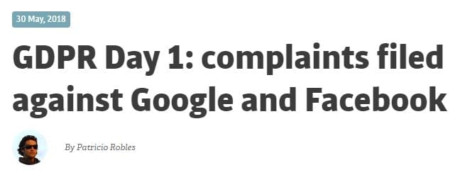 GDPR Día 1: quejas presentadas contra Google y Facebook